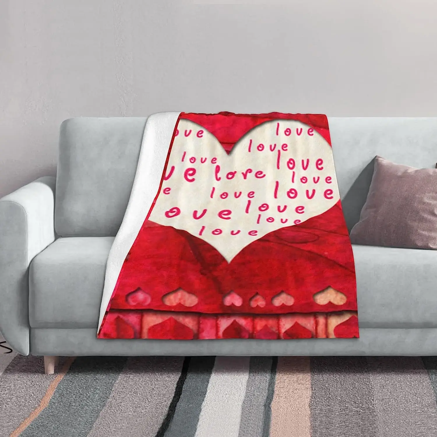 Red Hearts Love Flannel Throw Blanket Travel Blankets 280 GSM Soft Warm Blanket Gifts for Bedroom Living Room Couch Sofa