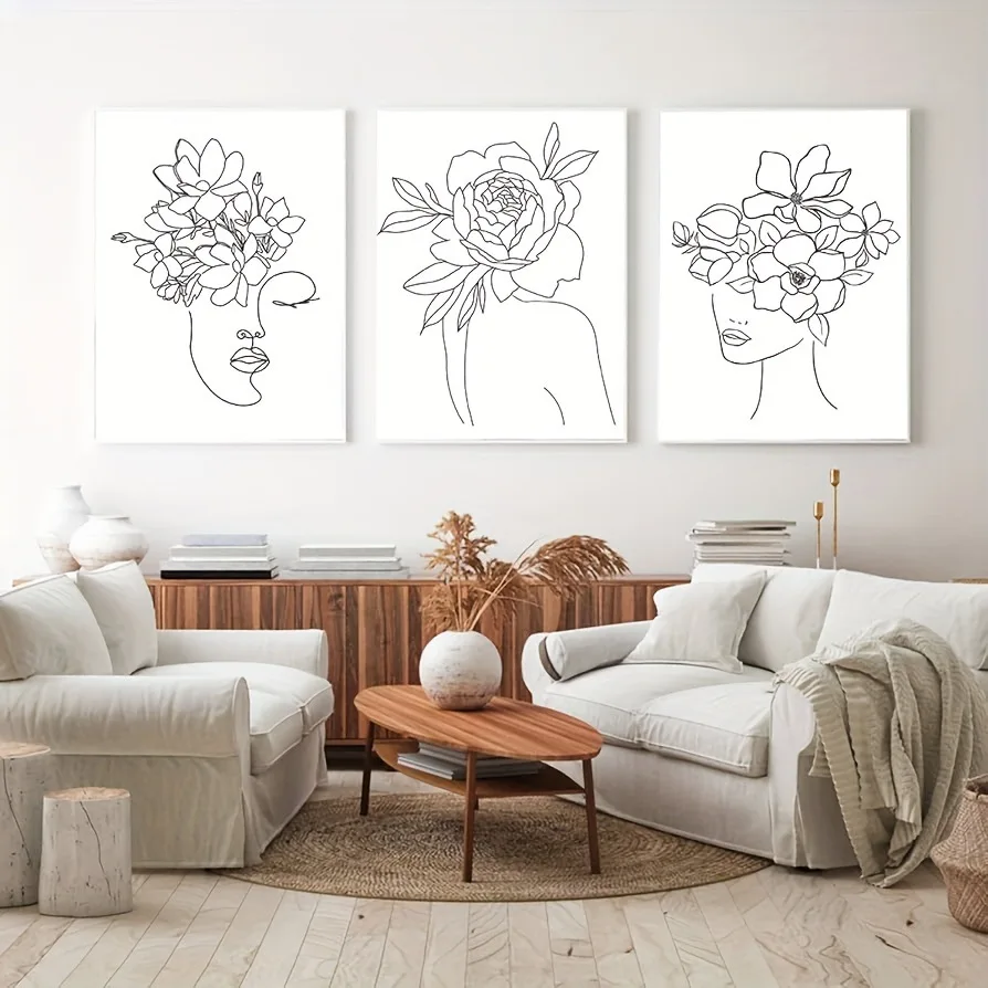 Simple abstract lines flower woman living room bedroom decoration painting high definition inkjet canvas painting