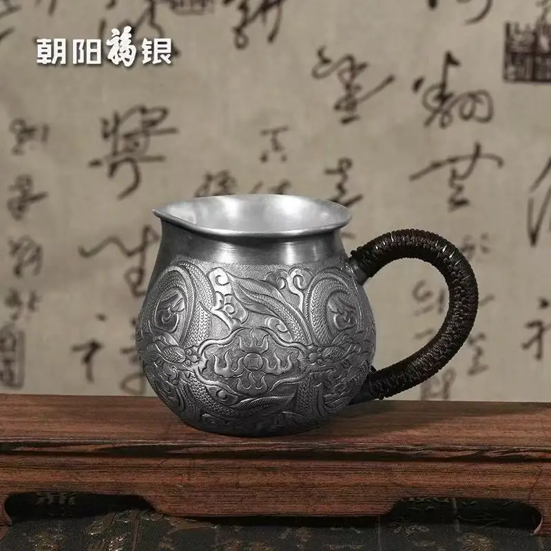 Silver antique Double Dragon Play Pearl tea set with exquisite silver pot craftsmanship for home gift - exquisite gift box set - Image 4