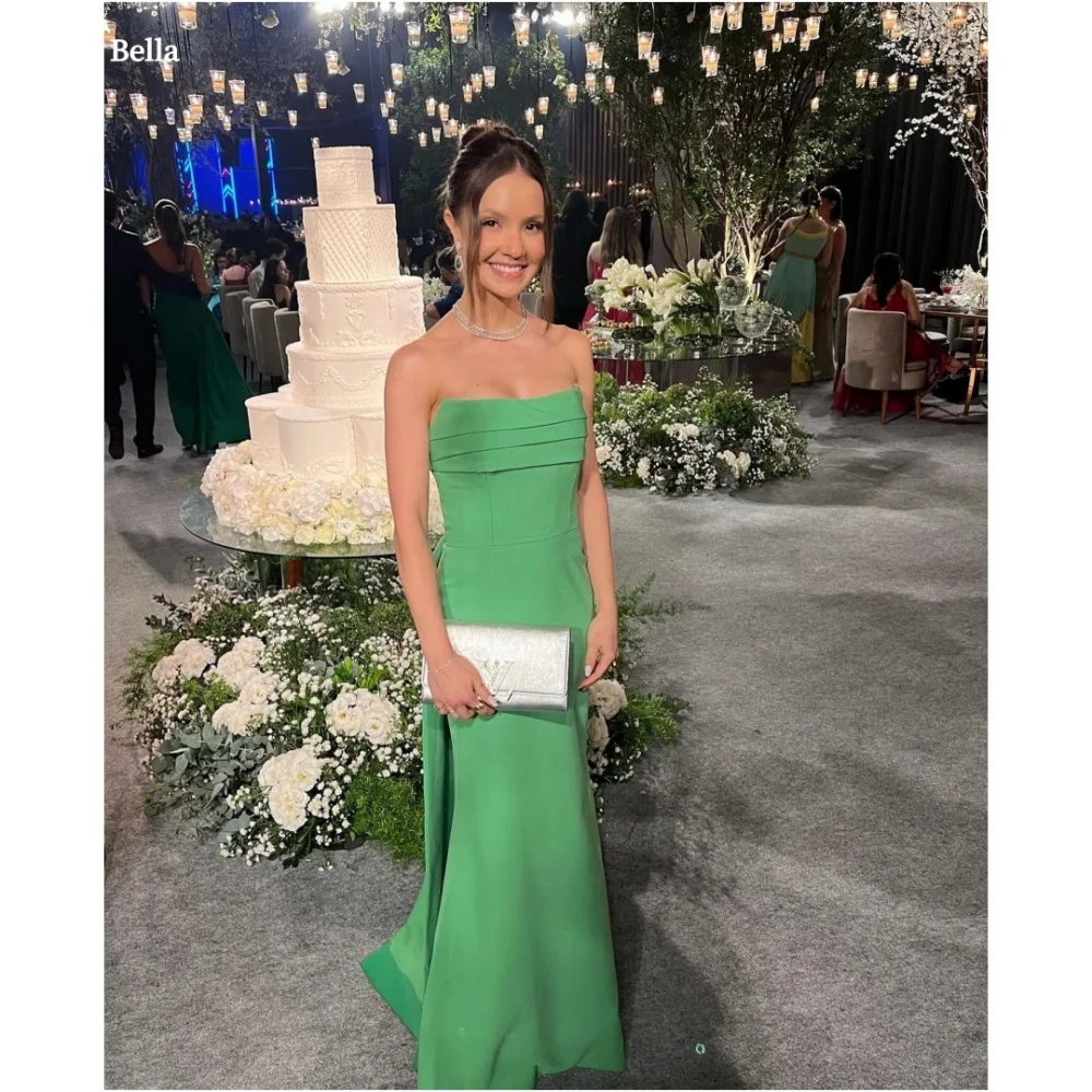 

Bella Customized Green Strapless Backless Bow robes de soirée Chiffon Sleeveless Party Dresses Floor-Length A-line Prom Dress