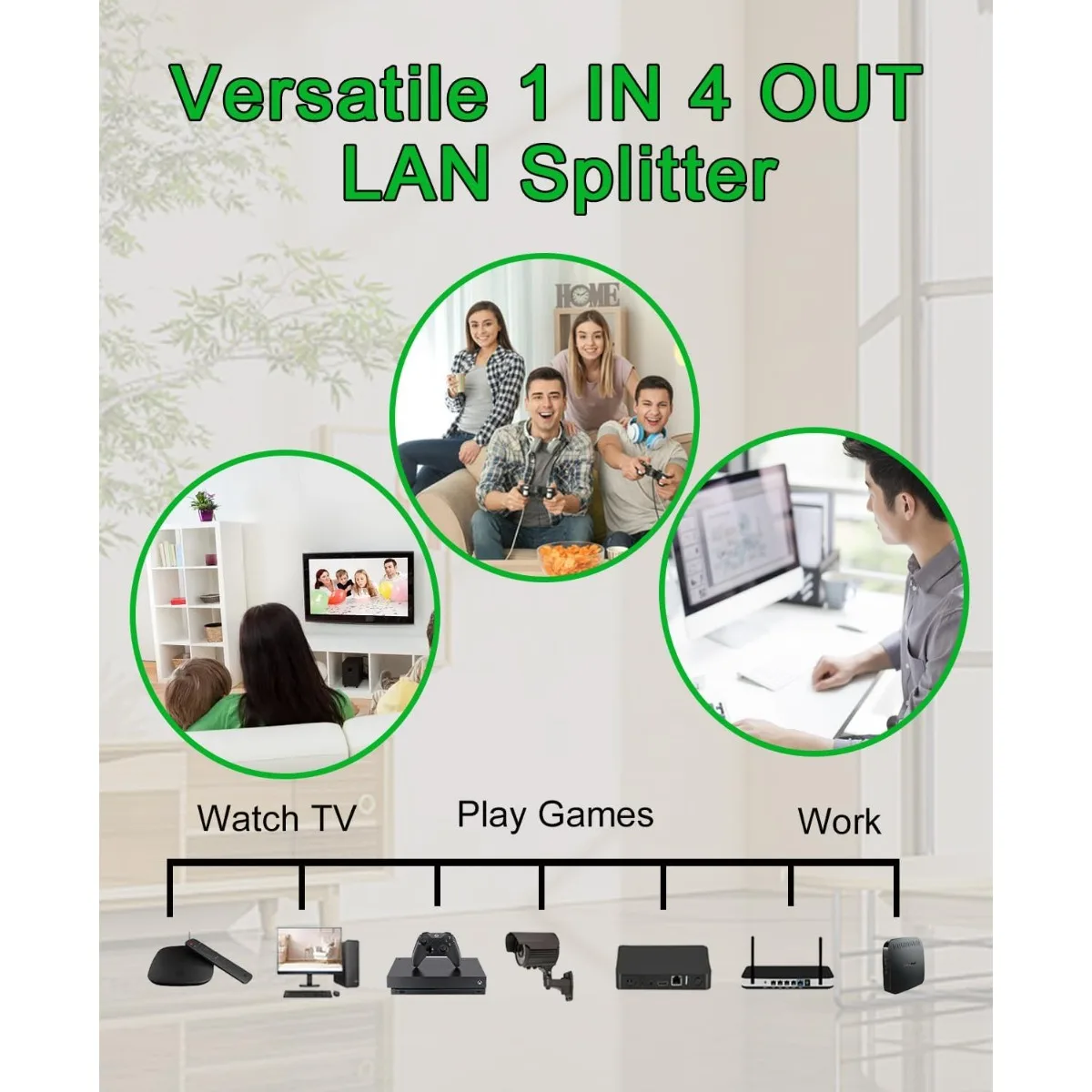 Splitter Ethernet da 1 a 4 LAN ad alta velocità, Gigabit 1000Mbps RJ45 Splitter Distributore Internet di rete a 4 uscite con cavo di alimentazione USB