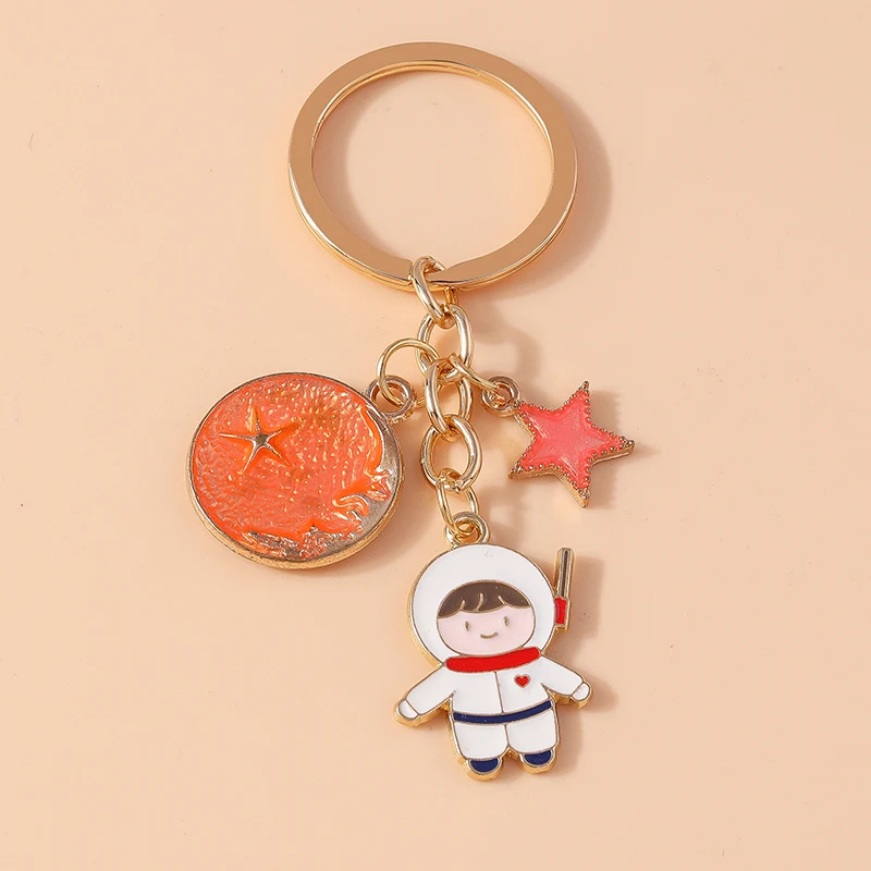 Cute Space Keychain Enamel Astronaut Rocket Moon Star Keyrings for Women Men Car Key Handbag Pendent Key Chains DIY Gifts