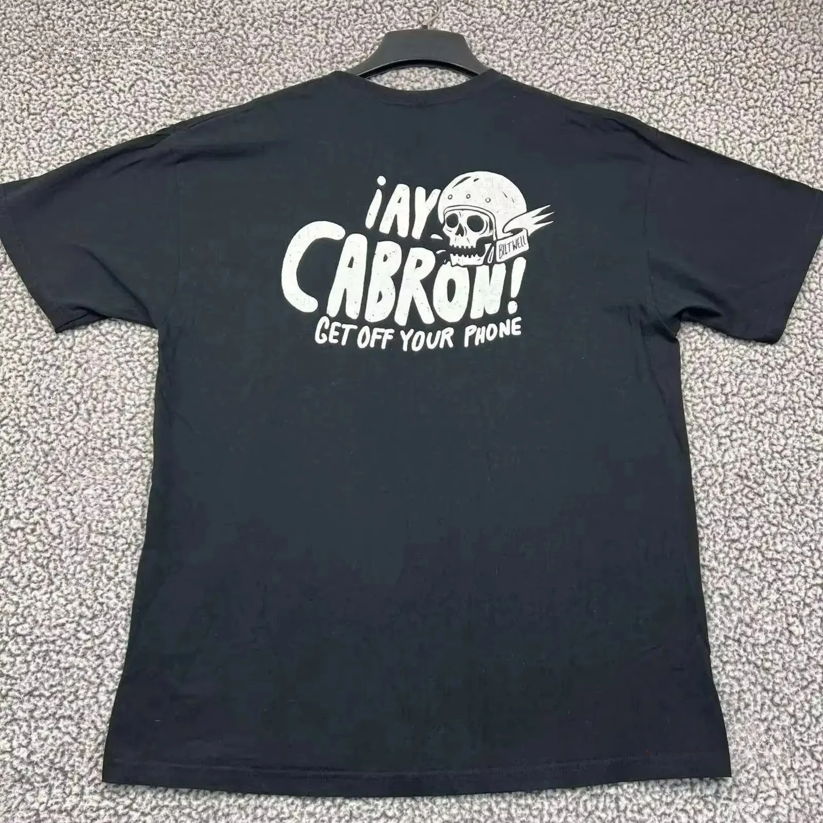 2025 Biltwell Cabron دراجة نارية تي شيرت الرجال اضافية كبيرة سوداء طاقم الرقبة XL خمر غسلها للجنسين الشارع الشهير تنفس الرسم