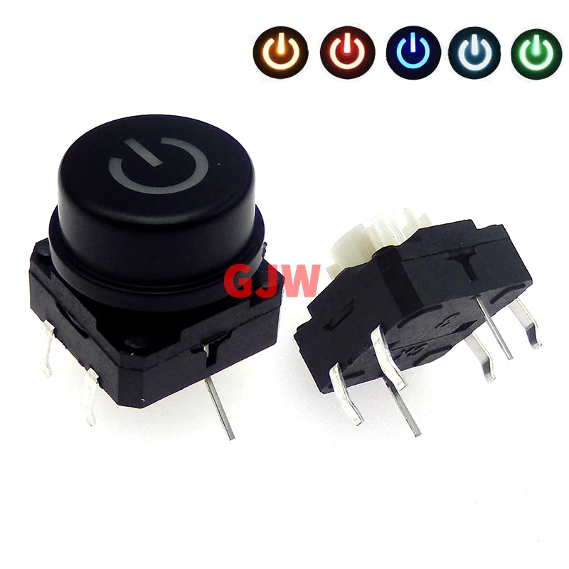 

2PCS 5color 12X12 with light switch 6PIN dip TACT push button switch with light led Micro key power tactile switches 12x12MM