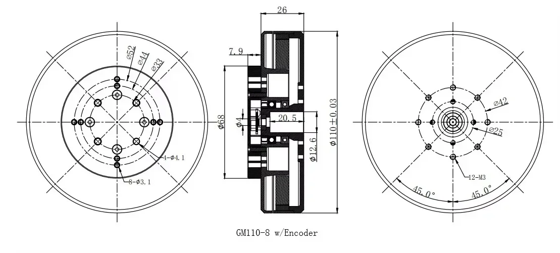 Power GM110-8 Gimbal Motor Hollow Shaft with AS5048A Encoder Brushless Stabilization Camera Gimbal Motor