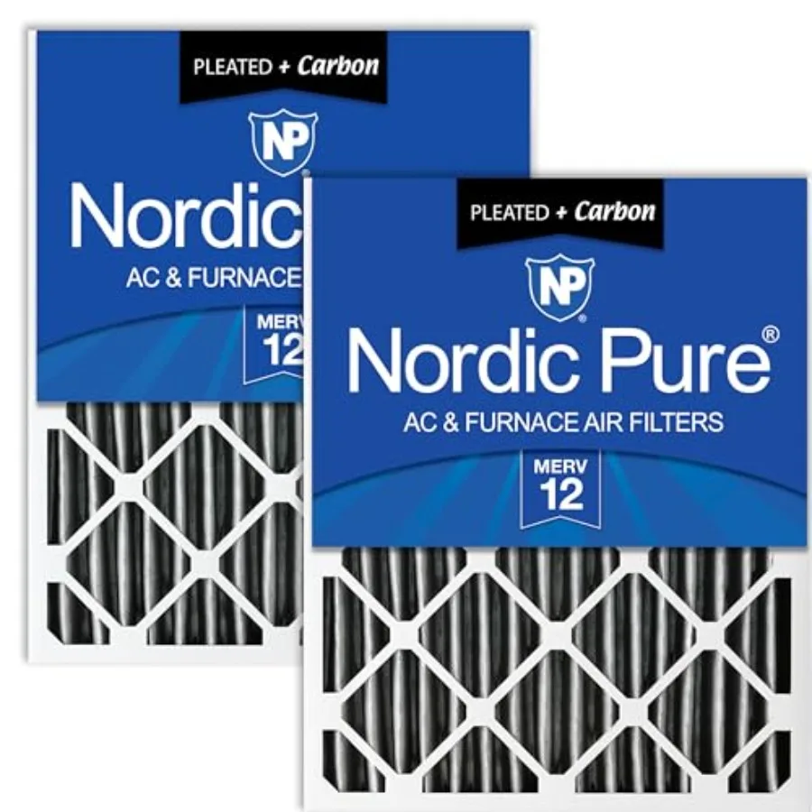 

20x20x4 19_1/2 x 19_1/2 x 3_5/8 Pleated Air Filter MERV 12 Plus Carbon 2 Pack