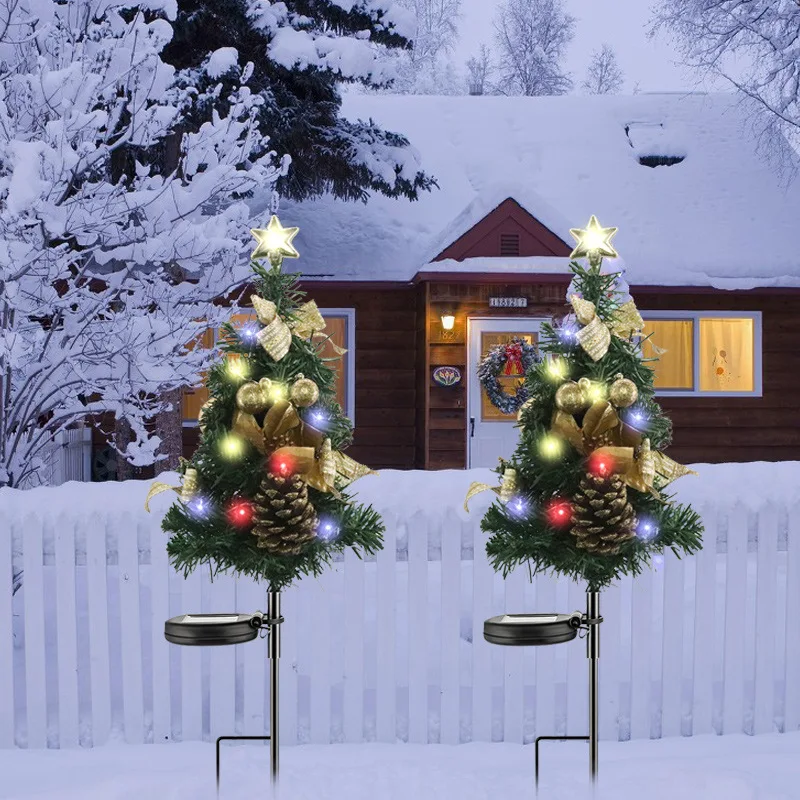 Nuova lampada da terra a LED solare a quattro colori per albero di natale decorazione per esterni cortile di natale prato giardino luci paesaggistiche