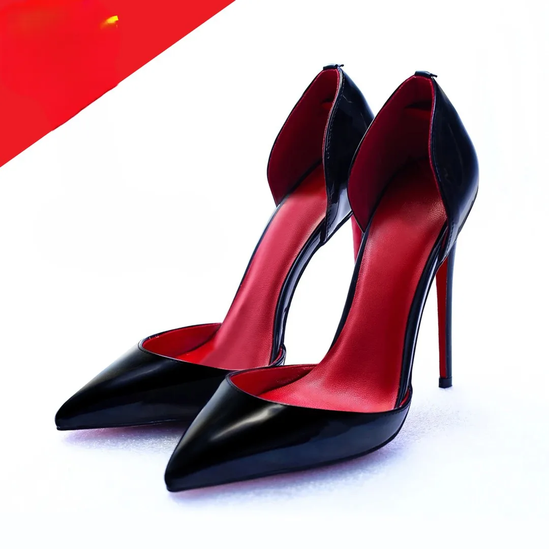 

Новые туфли на высоком каблуке с красной подошвой, туфли-лодочки с острым носком 12 см, элегантные деловые туфли на каблуке