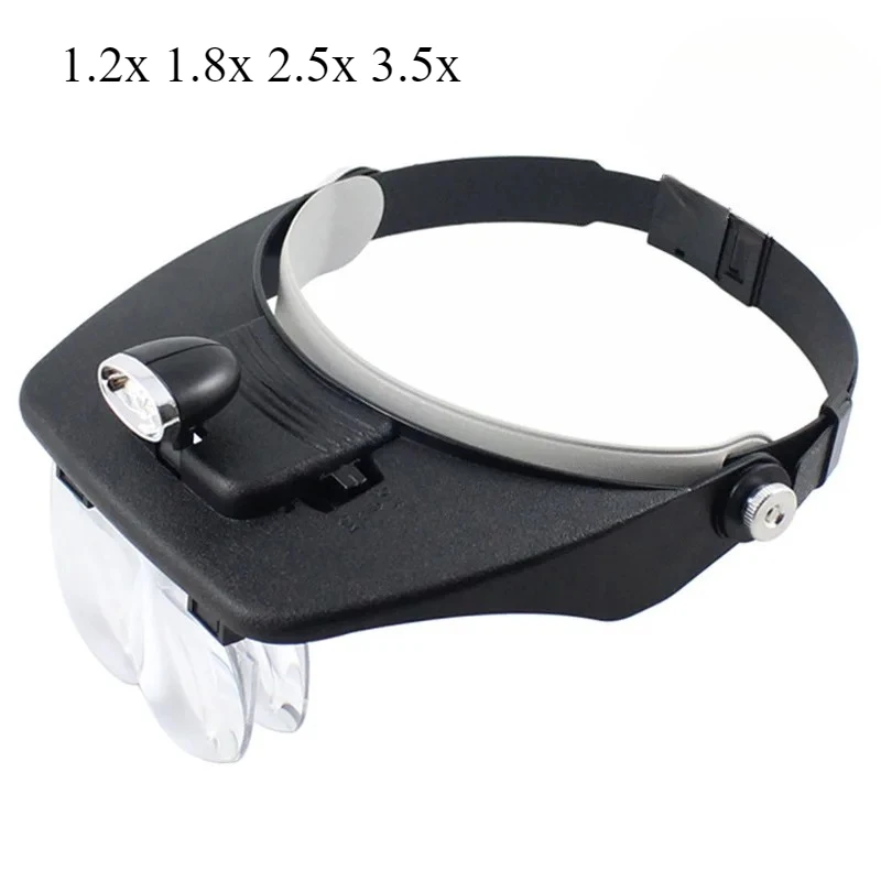 

2LED Headband Magnifier 1.2X 1.8X 2.5X 3.5X Multi-functional Head Wearing Magnifying Glass with Light Repair Jewel Processing