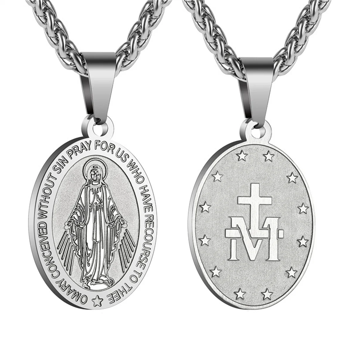 Jungfrau Mary Halskette für Männer wundersame Medaille Edelstahl Mary Mutter Gottes Anhänger de la Virgen Maria Medaillon Holy Mary