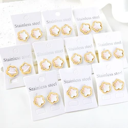 Korean Fashion Stainless Steel Flower Earrings Push-back Stud Earring for Women White Shell Piercing Jewelry Gift Wholesale