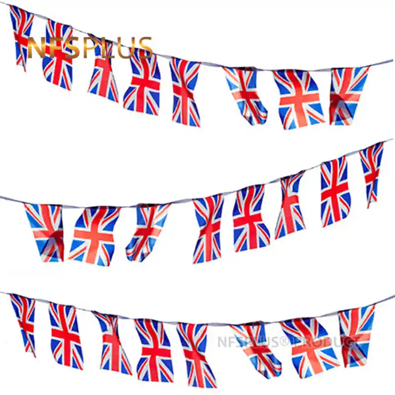 

20PCS British Flag UK Union Jack 14x21cm Polyester Printed Hanging String Flags Banners For Home Party Decoration Celebration