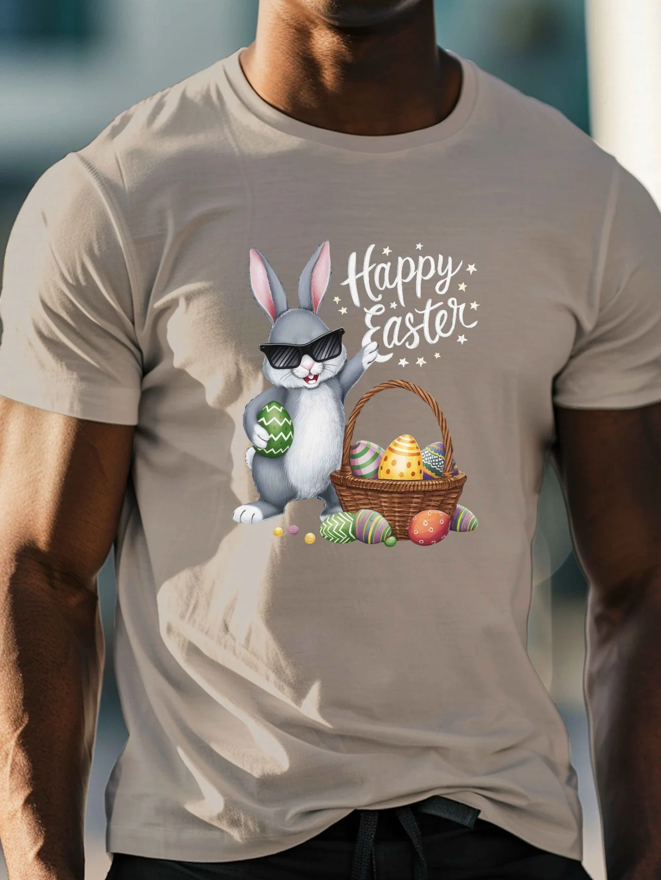 

Мужская хлопковая футболка с изображением кролика и солнцезащитных очков, дышащая повседневная футболка с короткими рукавами для путешествий