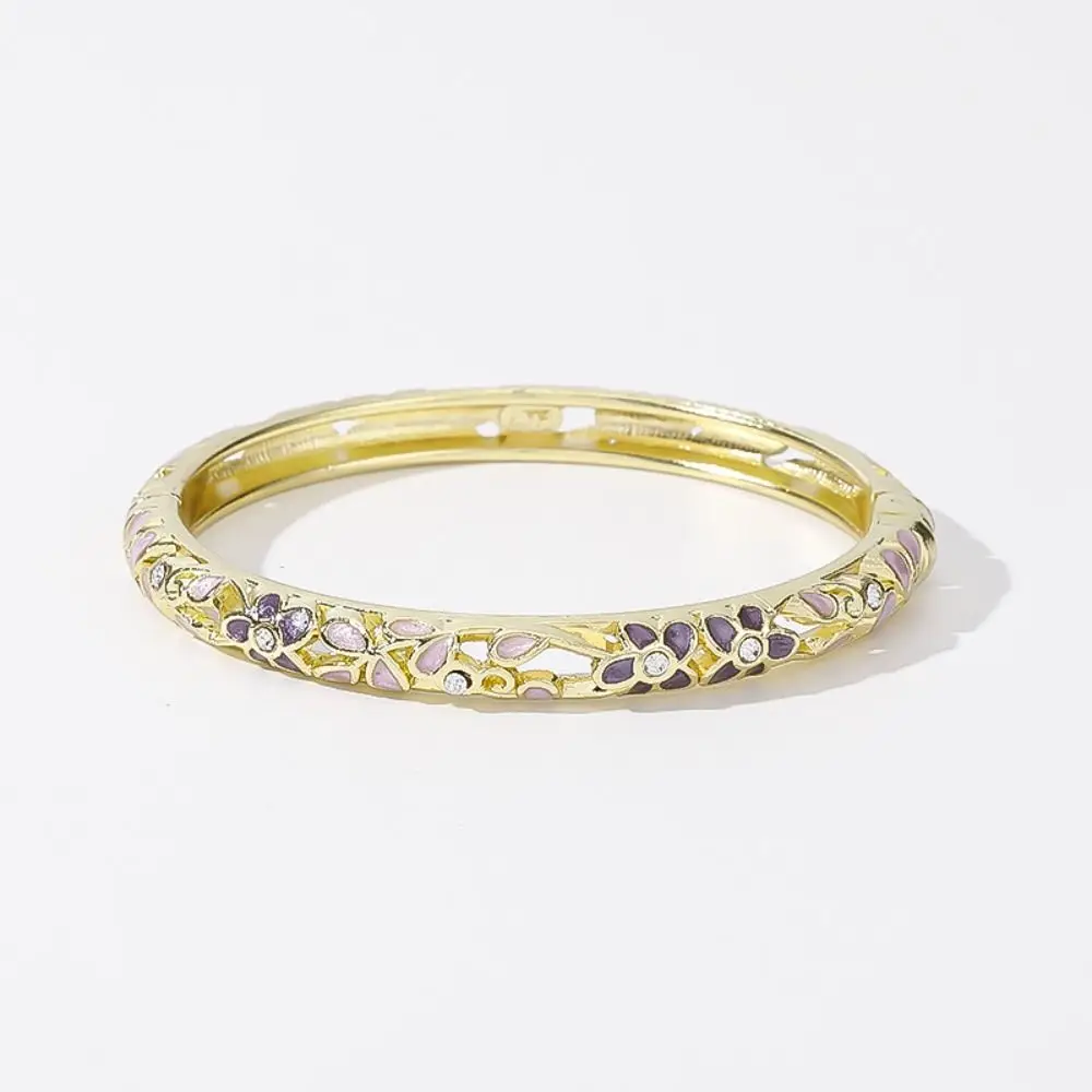 Dainty Colorful Vintage Cloisonne Bangle Enamel Traditional Flower Crystal Bangle Classic Open Cuff Women's Hand Bracelet Girls