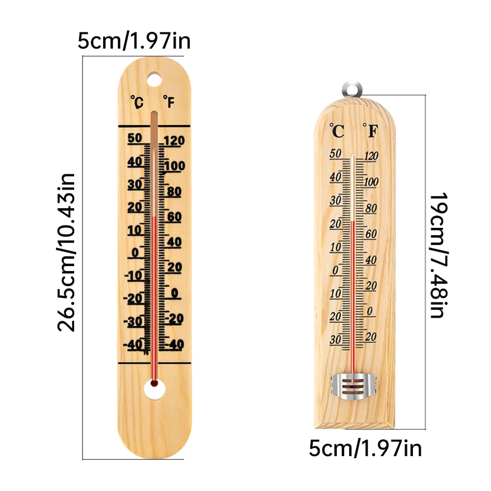Wall Thermometer Wood Wall Hang Thermometer Indoor Outdoor Wooden Scale Thermometer Analog Room Garden Thermometer Set