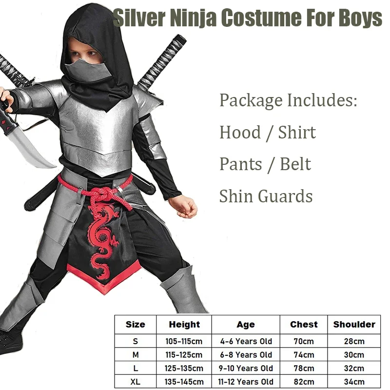 2023 New Arrival Child Dragon Ninja Halloween Cosplay Silver Ninja Costume For Boys RZ3870