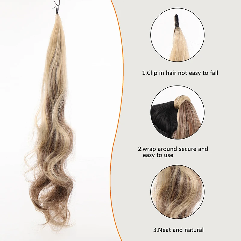 Synthetische Flexibele Staaldraad Wikkel Rond Paardenstaart Lengte Haar Paardenstaart Extensions Blonde Paardenstaart Haarstukken Voor Vrouwen