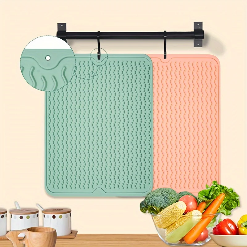 Silicone Dish Drying Mat for Kitchen Counter ,11.81*7.87in - 100% Food Grade Silicone Dish Mat - Heat Resistant Dish Drainer Mat