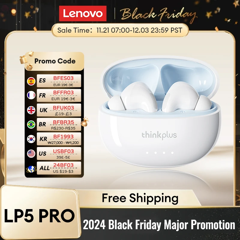 Original Lenovo LP5 PRO TWS Wireless Bluetooth 5.4 Earphones Haft-In-Ear Music Touch Earbuds Long Standby HiFi Sound Headphones