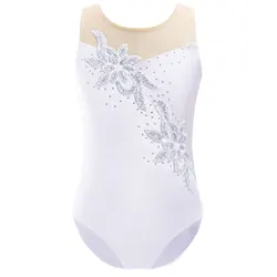 Kinder Mädchen Ärmel Sheer Mesh Ballett Gymnastic Trikot Shiny Pailletten Diamant Decor Skating Tanz Body Ballerina Dancewear