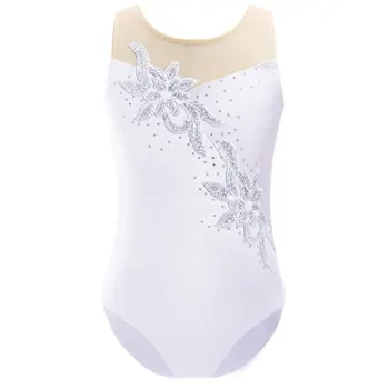 ילדות בנות ללא שרוולים רשת דקה ליאוטרד גימנסטיקה בלט מבריק סיקווין יהלומים קישוט סקייט ריקוד בודיסוט בלרינה ביגוד ריקוד