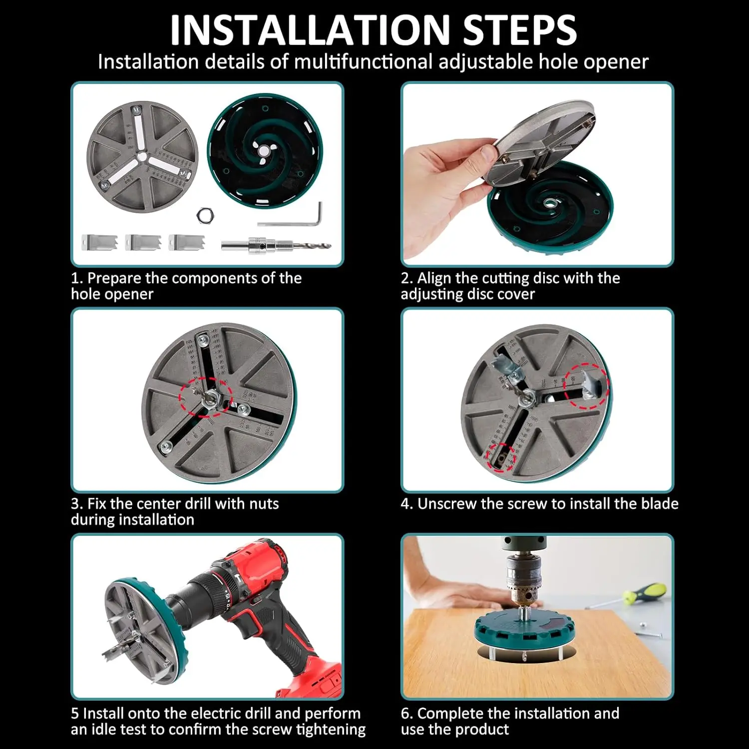 45mm-130mm Multifunktionaler Universal-Lochöffner mit Einstellbarem Durchmesser für Holzbearbeitung, Verstellbarer Lochsäge-Öffner – Detail 4