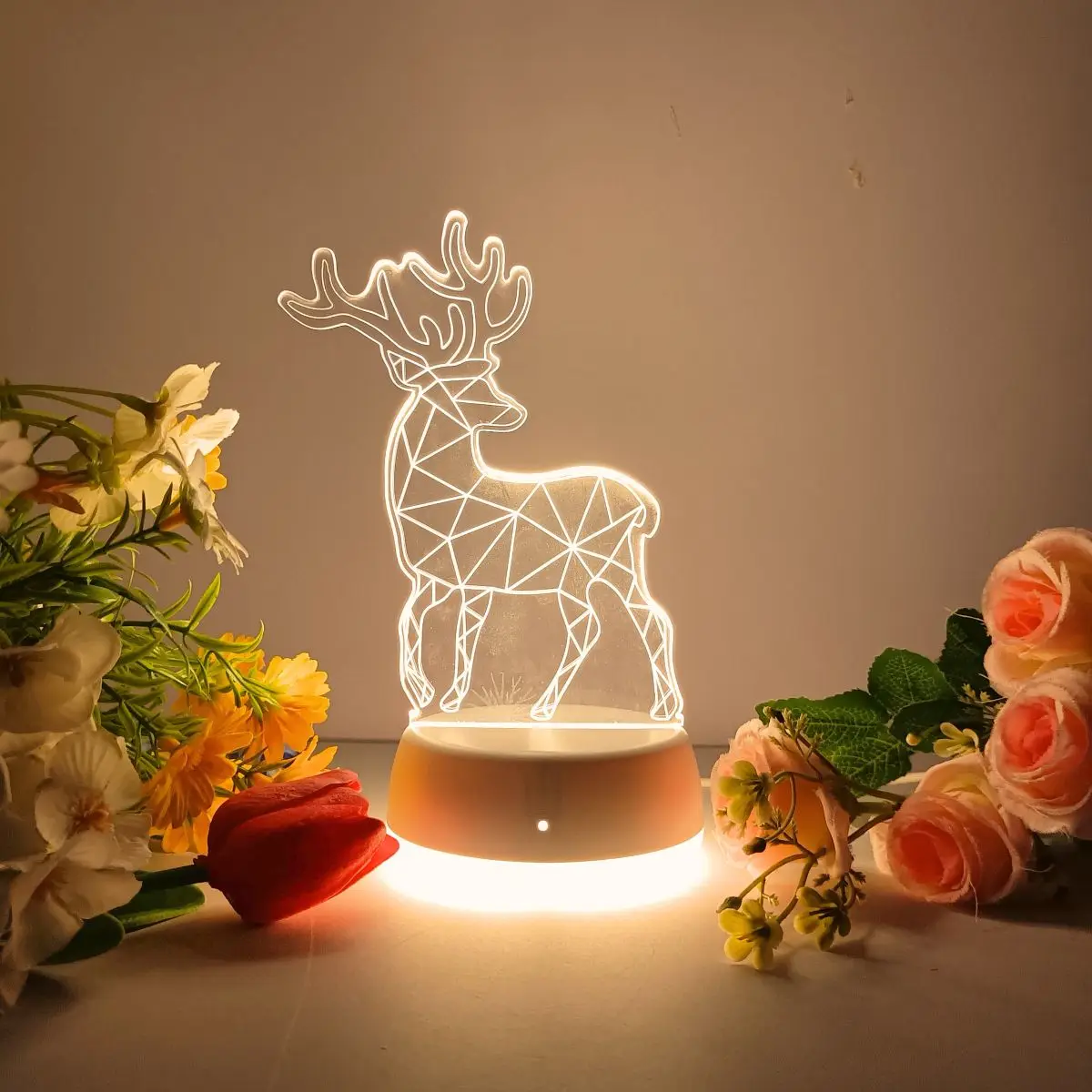 1pc Geometry Deer 3D Warm Night Light, USB Power Switch Control, Suitable for Multiple Scenarios, A Good Gift.
