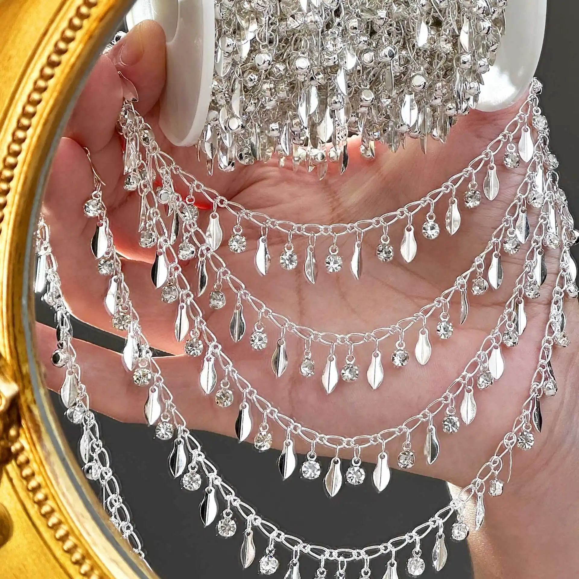 0.5/1/2m Gorgeous Handmade Chain Feather Star Tassel Chain DIY Bracelet Necklace Headwear Jewelry Clothing Accessories view 3