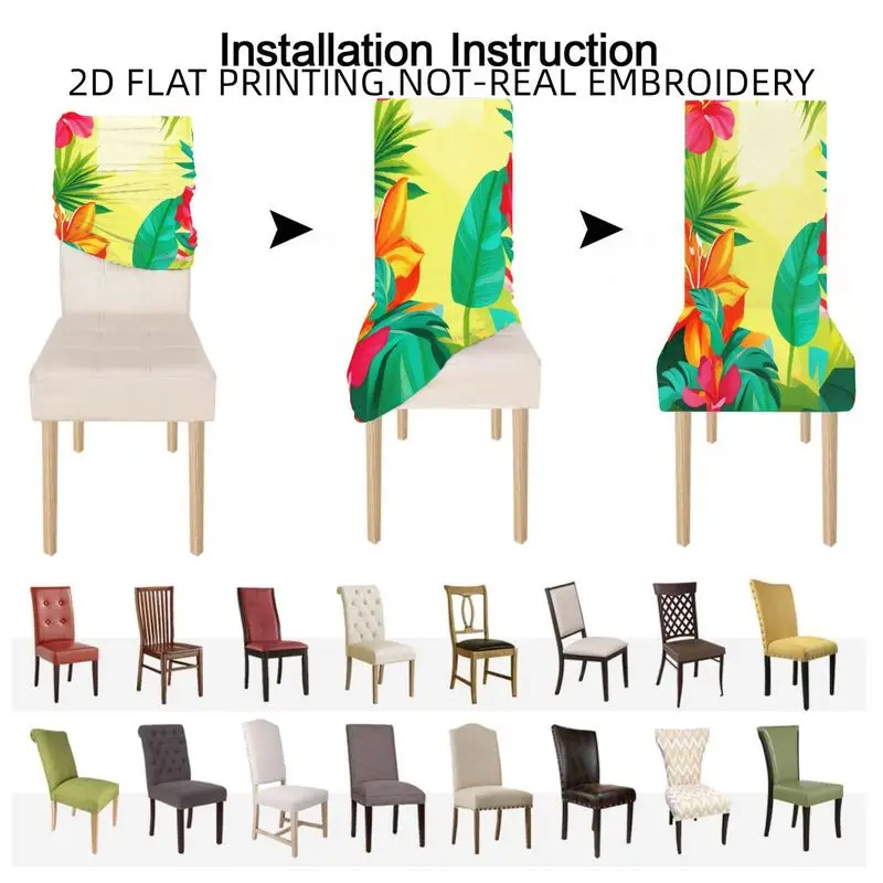 Stretch High Back Dining Chair Cover 2D Flat Lemon Apple Cherry Fruit Pattern, Machine Washable All Inclusive Chair Cover