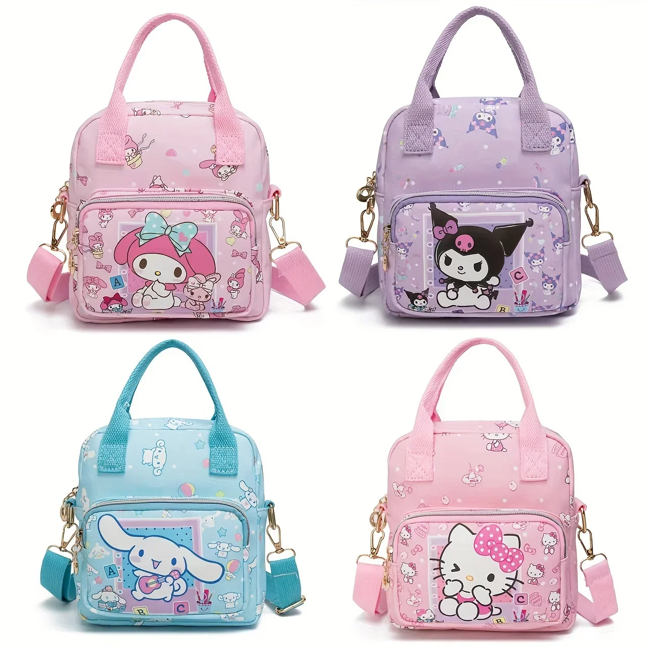 Kawaii Sanrio Pink Hello Kitty Leather Women's Messenger Bag Cartoon Kuromi Cinnamoroll Versatile Student Shoulder Crossbody