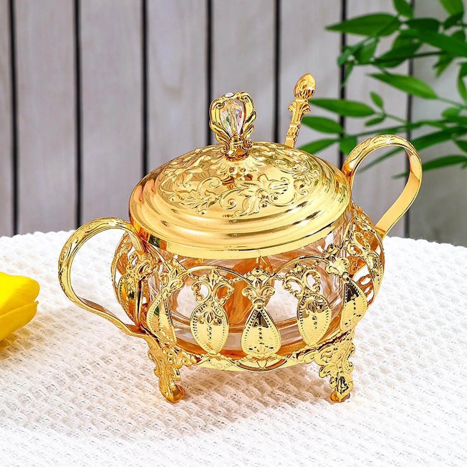 

Сахарница с крышкой и ложкой. Винтажная сахарная банка для кофе-бара, вечеринки, кухни