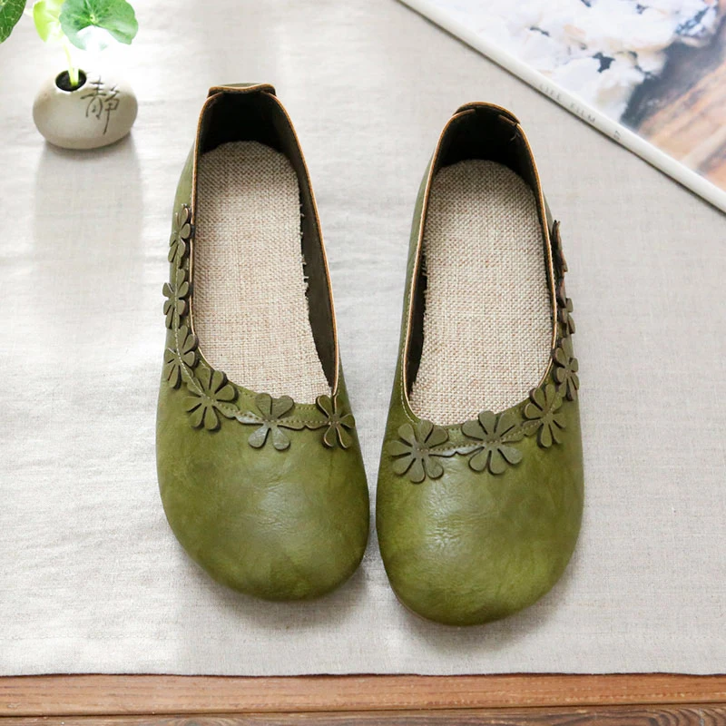 

Floral Handmade Flat Bottom Slip-On Shoes Women's Low Cut Casual Fashion Single Shoes Breathable Linen Retro Grandma Shoes