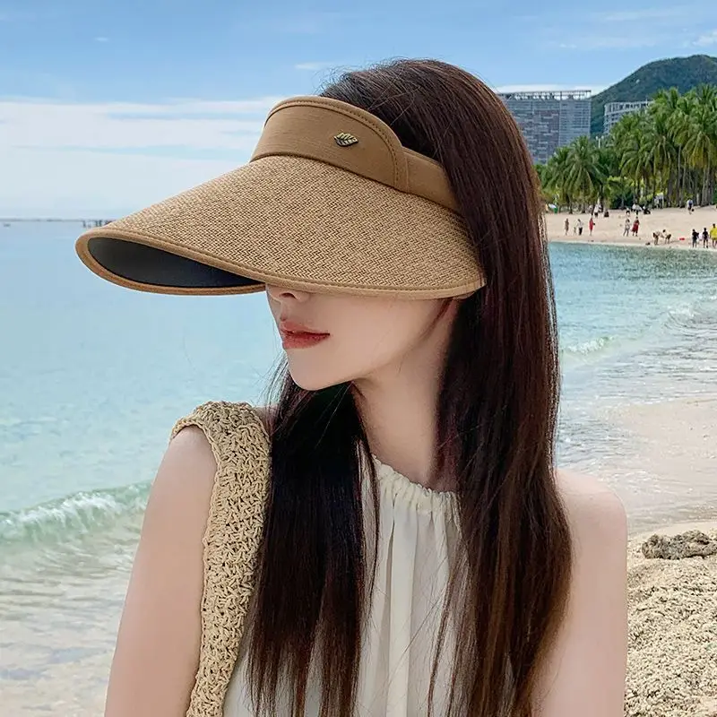 Women Summer Empty Top Straw Hat Wide Brim Sun Cap UV Protection Travel Panama Hats Lady Outdoor Beach Sunscreen Caps