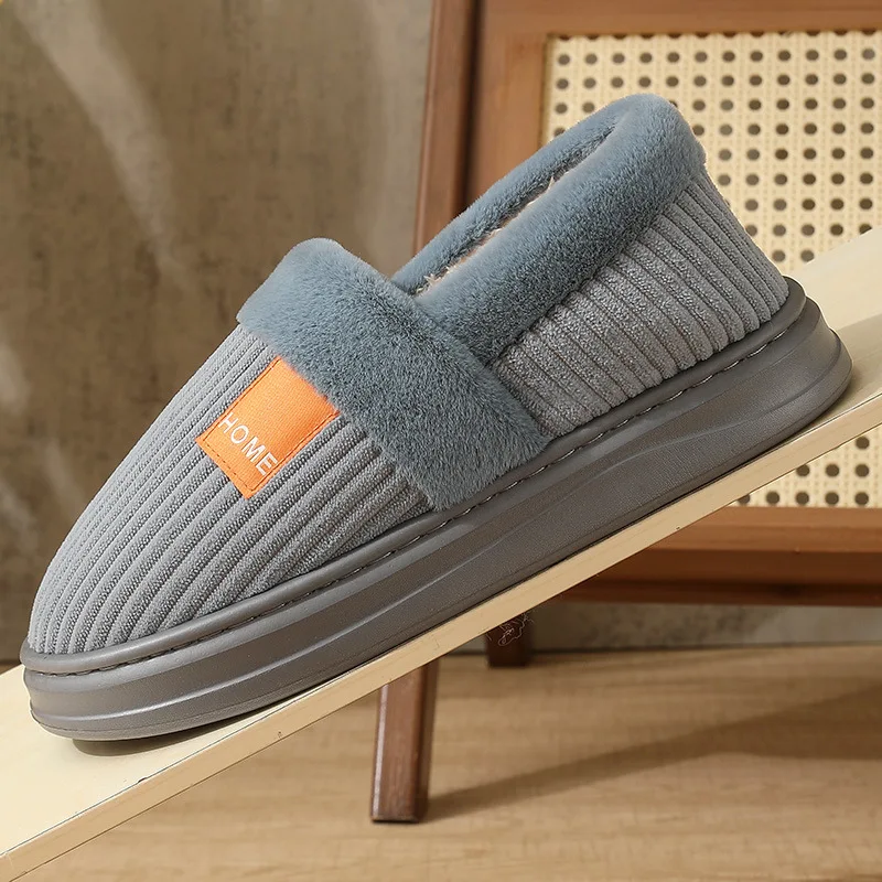 Herren-Winterhausschuhe in Übergröße, Warme Baumwoll-Pantoffeln mit Plüschfleece-Futter, Dicke Sohle, Rutschfeste Indoor-Schuhe – Detail 14