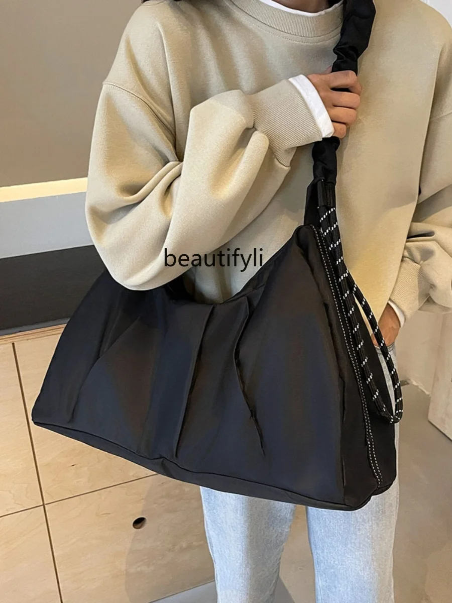 

Pleated Portable Large Capacity Totes Summer Korean Style Ins Trendy Simple Canvas Fashion Women's Bag