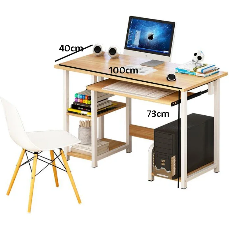 

Modern computer desk PC table with keyboard tray bookshelf for student study writing home office working table