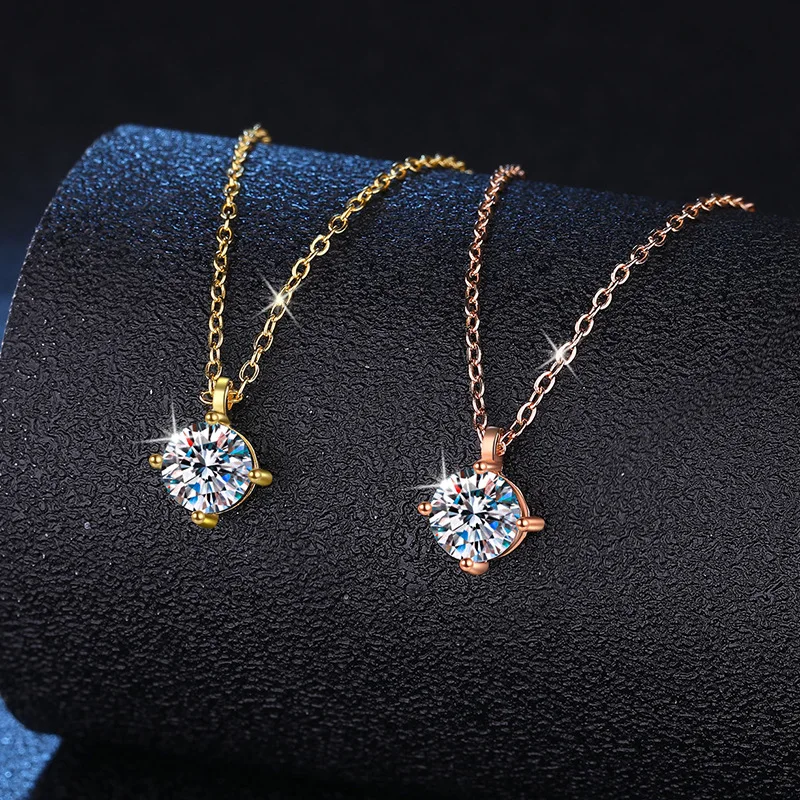 D color moissanite necklace 1 carat light luxury classic four claw moissanite clavicle chain silver chain platinum PT950 mark