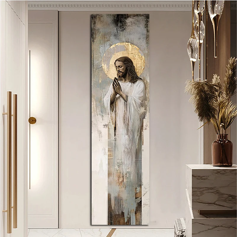 Jesus Prayer Painting Retro Abstract Wall Art Poster Religious God Picture Living Room Bedroom Home Interior Decor Canvas Print