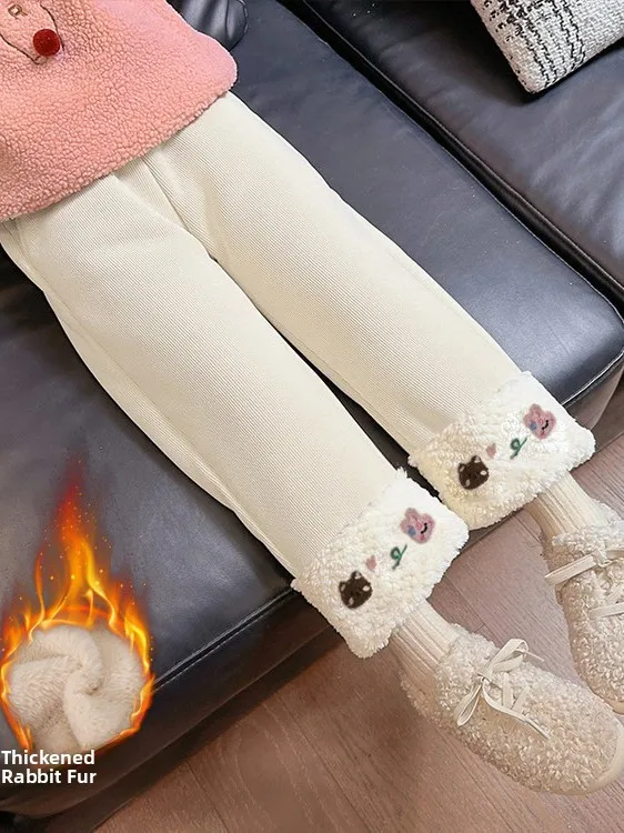 Pantalones Casuales de Invierno para Niñas, Forrados, Cálidos, Modernos, Versátiles, Largos, a la Moda, de Cintura Alta