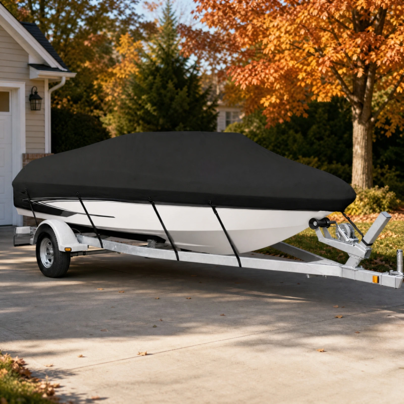 Fitted Boat Cover Long-Lasting Water-Resistant Boat Cover Dustproof for Outdoor Storage, Trailering
