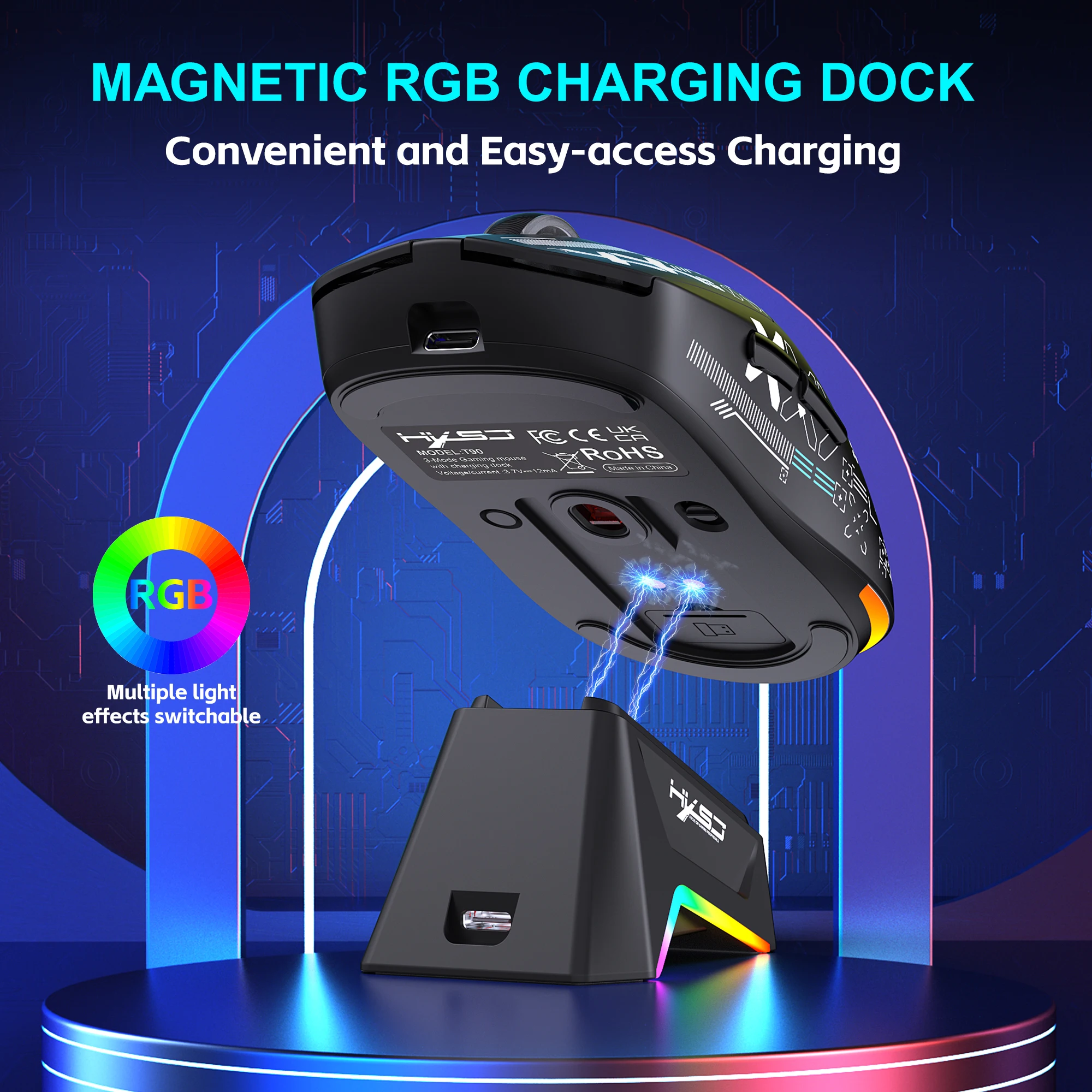 New Wireless Mouse RGB Mouse,2.4 Tri-Mode Connection, RGB Touch Magnetic Charging Base, Macro Gaming Mouse Ergonomic