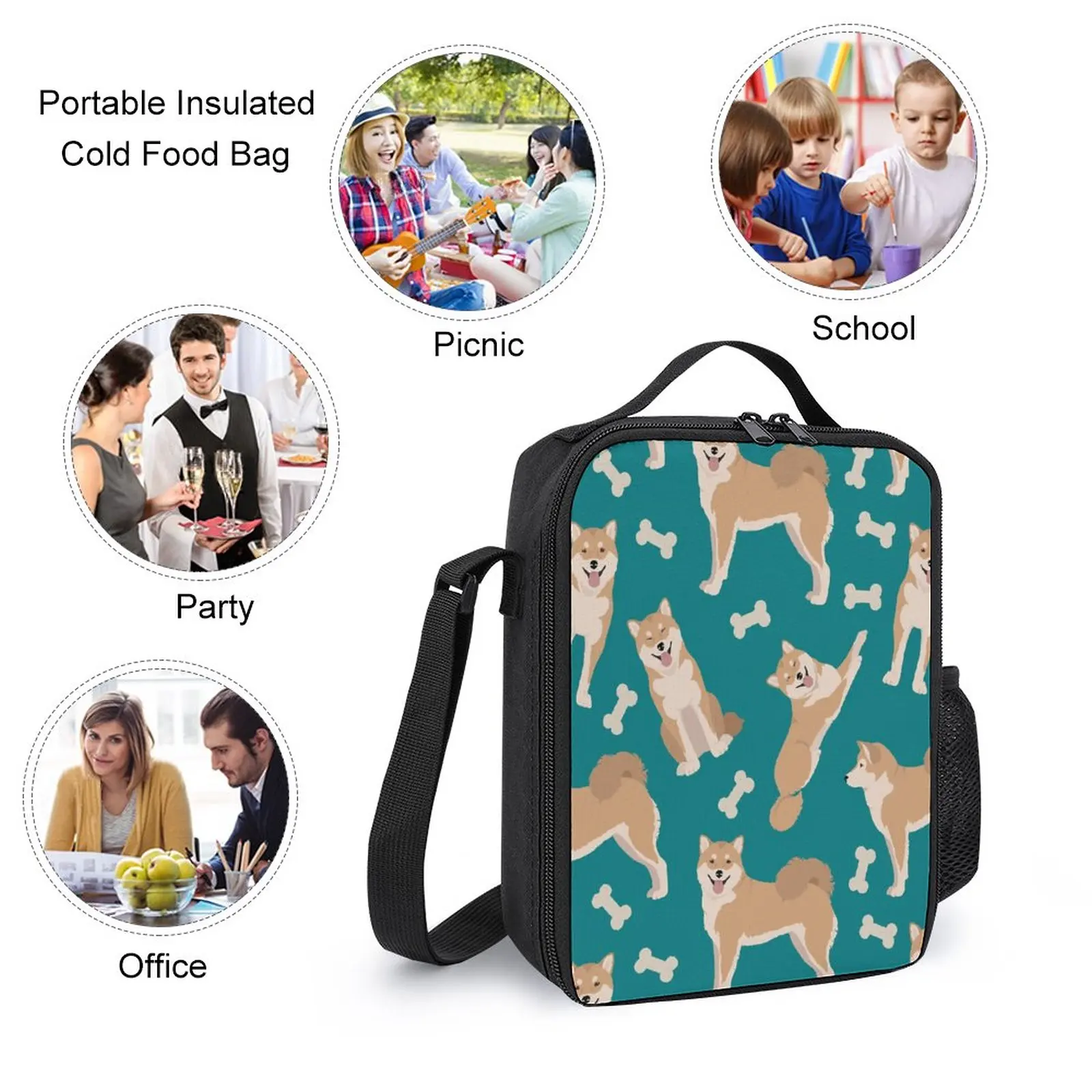 Gráfico Durável Mochila para Puppy Lovers, Lunch Bag, Pen Bag, Blue Dog Padrão, Cosy Campo de Viagem, 17 ", 3 em 1 Set