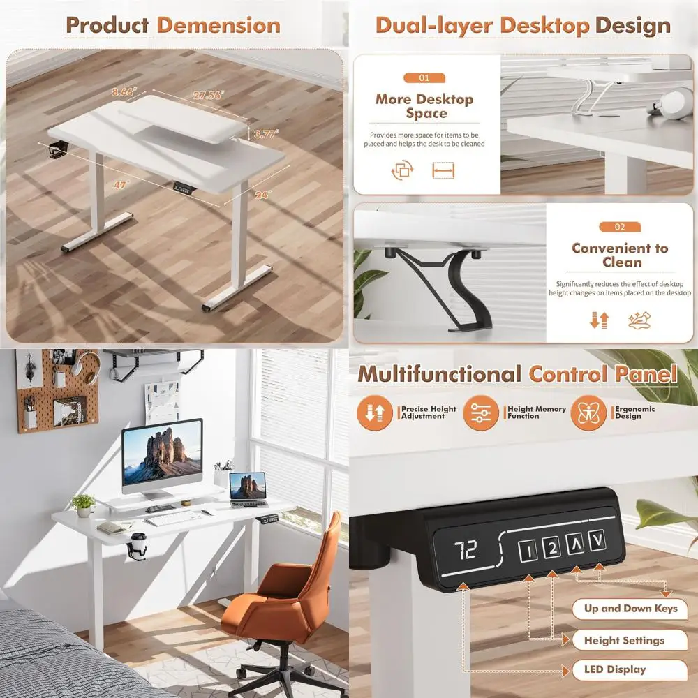 

Белый регулируемый стол-трансформер 47 x 24 дюйма с подставкой для монитора для дома и офиса