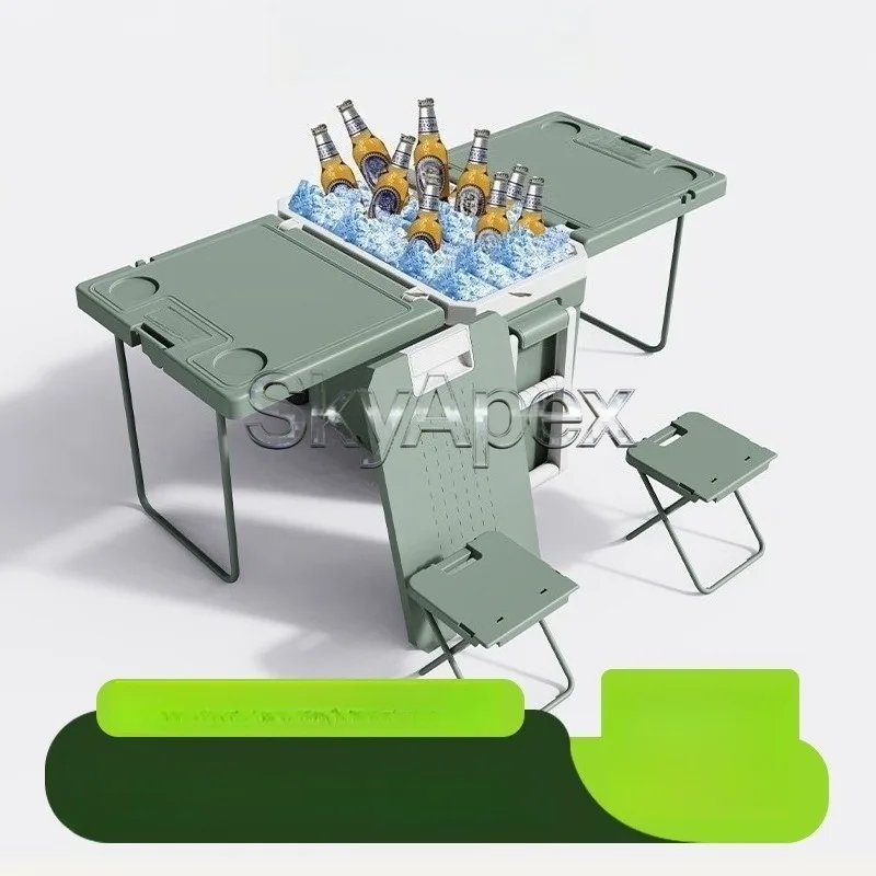 32L Outdoor Camping Multi-Functional Portable Folding Table Chair Insulated Cooler Car Picnic Food Grade Ice Storage Box