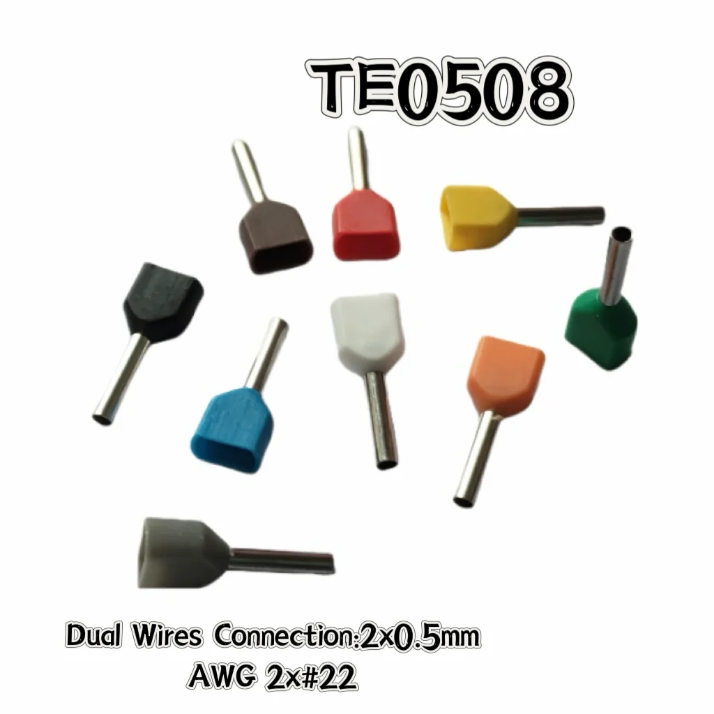 

100PCS AWG 2X#22 Pure Copper Dual Cables Connection TE0508 2x0.5mm² Insulated Crimping Cable Terminal Electrical Ferrules Cord