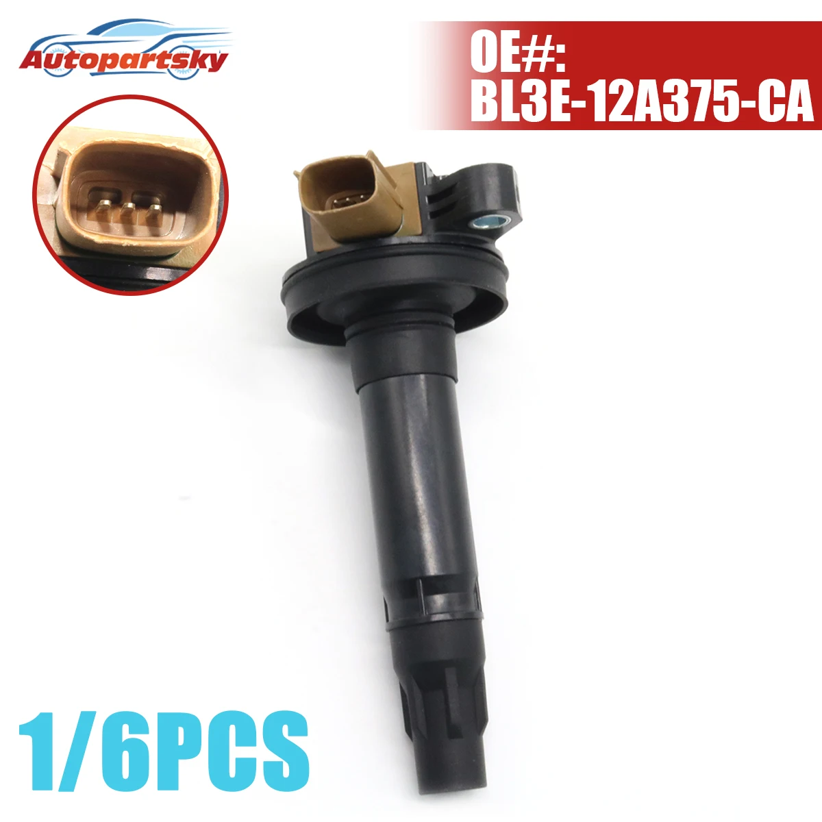 

1/6x BL3E-12A375-CA Ignition Coil For Ford F-150 Explorer Taurus Transit Police 3.5L For Lincoln MKS MKT Navigator 2505-484814