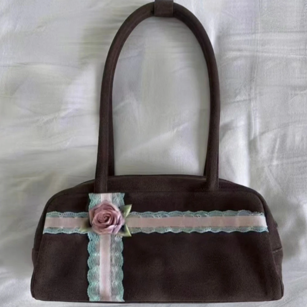 2026 New Retro Lace Rose Handbag Women's Shoulder Bag Korean Ins Style Niche Design Commuting Bag