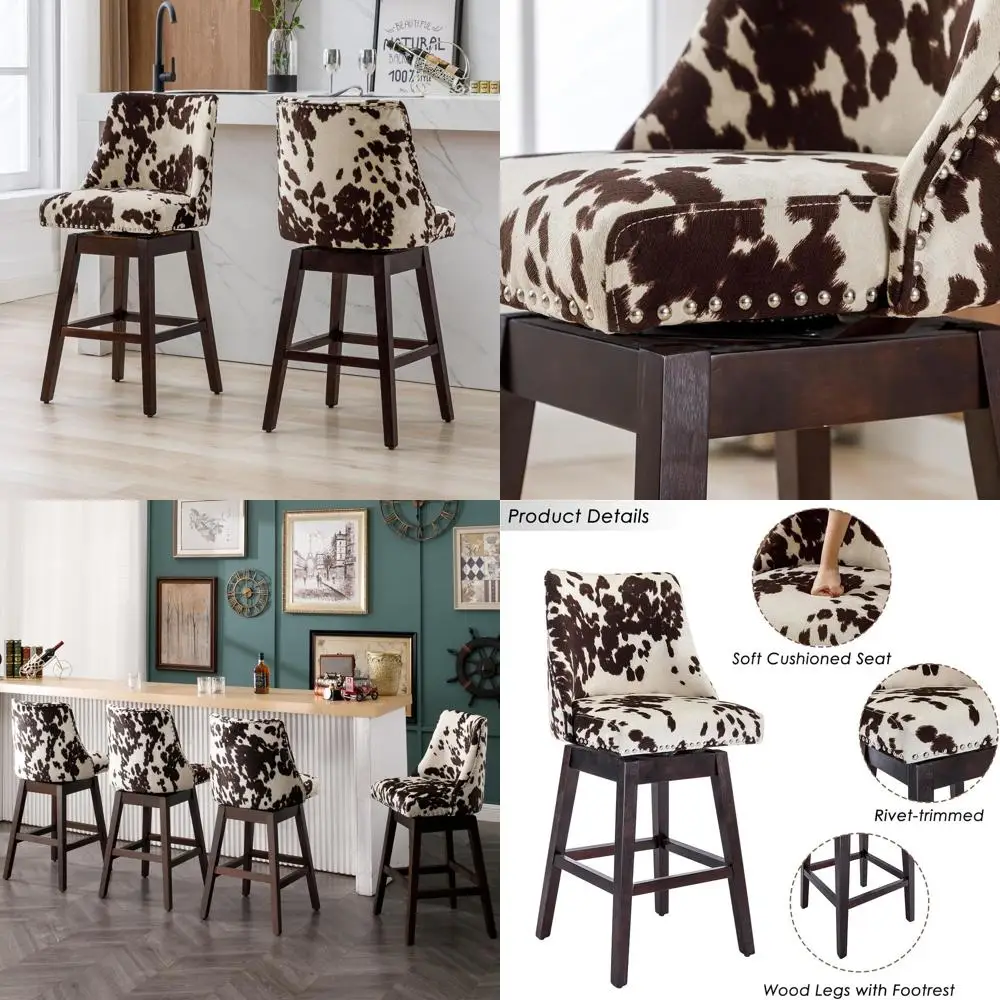 

Набор из 2 барных стульев высотой до столешницы, велюровые поворотные кухонные стулья со спинкой, барные стулья в стиле середины века с состаренной отделкой под дерево