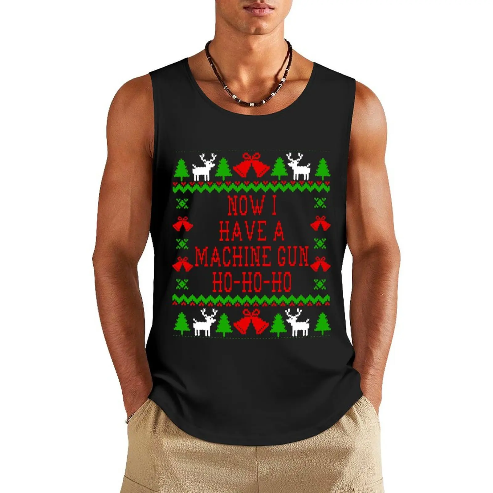 Now I Have A Machine Gun Ho-Ho-Ho - Die Hard Quote - Ugly Christmas Sweater Style Tank Top gym t-shirts Men's sports t-shirt