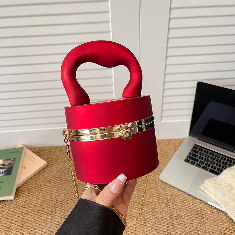 Acrylic Mini Dinner Bags Cylinder Famous Evening Bag Niche Design Metal Handle Box Bag Luxury Designer Handbag Chain Satchel Bag